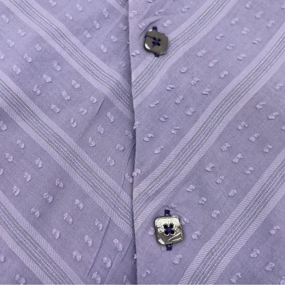 Angelino Men’s Dress Shirt 18 Lavender Cross Embroidery Button Front Cotton - Picture 7 of 15